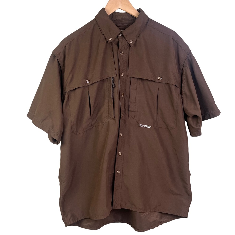 Drake Brown Large Short Sleeve Vented Magnetic Pocket Fishing Performance Shirt